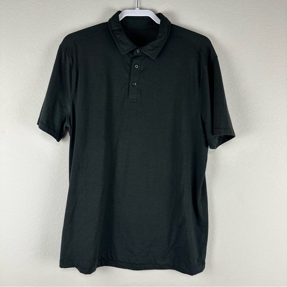 Lululemon Men’s Black Short Sleeve 3 Button Collar Polo Shirt Size XL - Picture 1 of 5